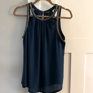 Express Teal Blue Silver Beaded Sleeveless Top Shell Blouse M NEW